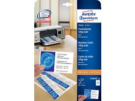 AVERY ZWECKFORM C32010-10  Cartes de visite mat, 185g
