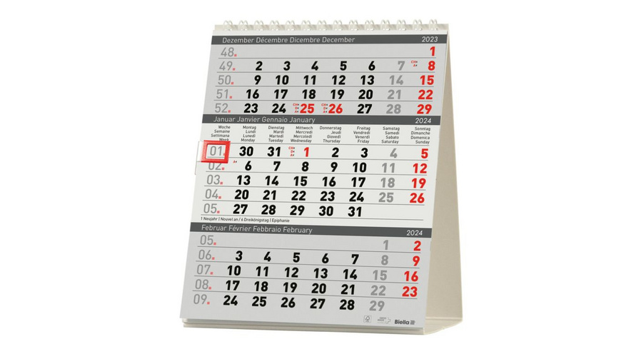 Simplex calendrier de table sur 3 mois 2024 avec présentoir en carton, 3  mois / page 