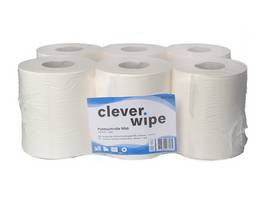 CLEVER WIPE Papierwischtücher Mid 1-lagig, 6 Rollen