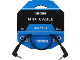 Câble MIDI Boss avec fiches jack TRS 3,5 mm coudées, 30 cm