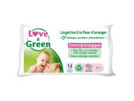 LOVE AND GREEN Lingettes fleur d'orange, 1 sachet à 64 lingettes