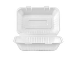 Menü-Box weiss aus Bagasse, 1-teilig, 23.9 x 15.6 cm, 900 ml