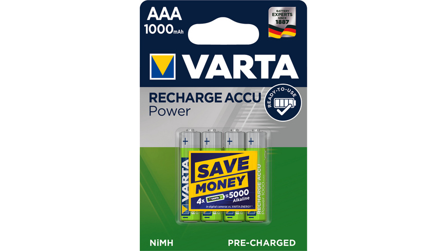 Lot De 4 Piles Rechargeables VARTA AAA 1.2V 1000mAh - NiMH, Neuves, Pour Appareils Nomades