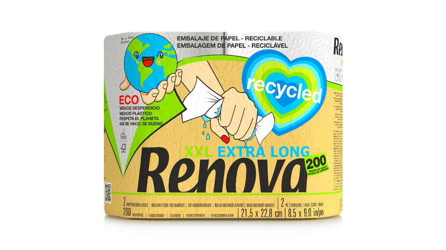 Essuie-tout Renova XXL 100% recyclé, le lot de 2 rouleaux - Essuie-tout