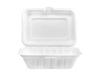 Menü-Box weiss aus Bagasse, 1-teilig, 18.5 x 14.3 cm, 530 ml